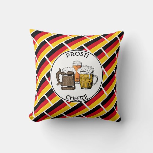 German Flag PROST Beers Throw Pillow