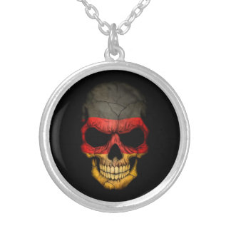 German Flag Skull on Black Silver Plated Necklace