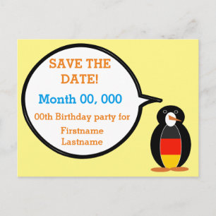 German Flag Talking Ms. Penguin Announcement Postcard