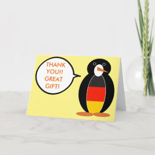 German Flag Talking Ms. Penguin Letterpress Thank You Card