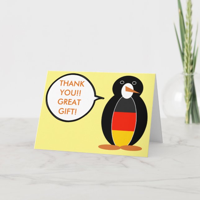 German Flag Talking Ms. Penguin Letterpress Thank You Card (Front)