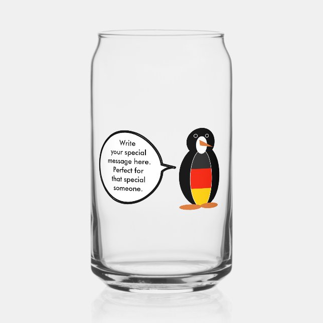 German Flag Talking Ms Penguin Personalized Can Glass (Front)