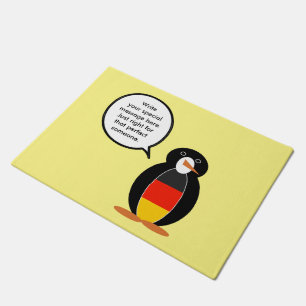 German Flag Talking Ms. Penguin Personalized Doormat