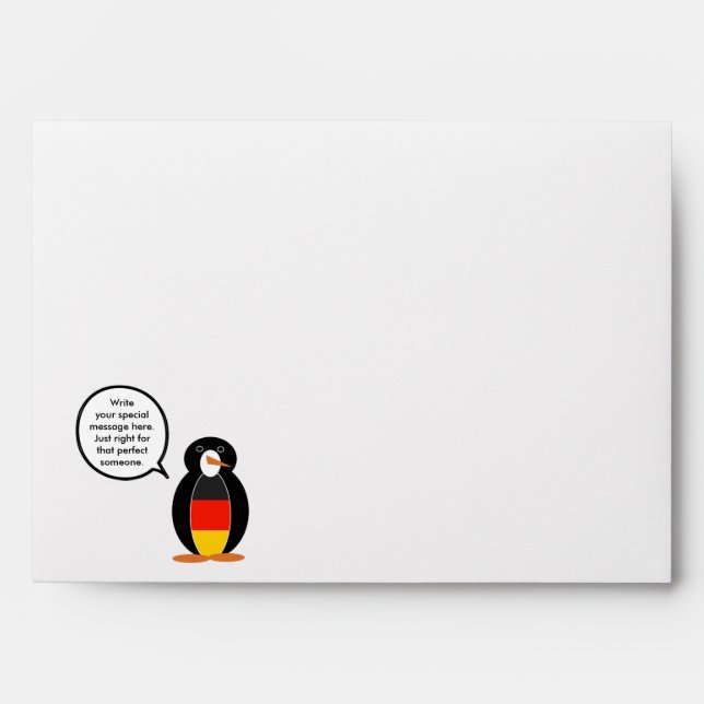 German Flag Talking Ms. Penguin Personalized Envelope (Front)