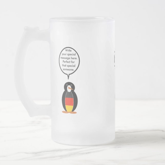 German Flag Talking Ms. Penguin Personalized Frosted Glass Beer Mug (Left)