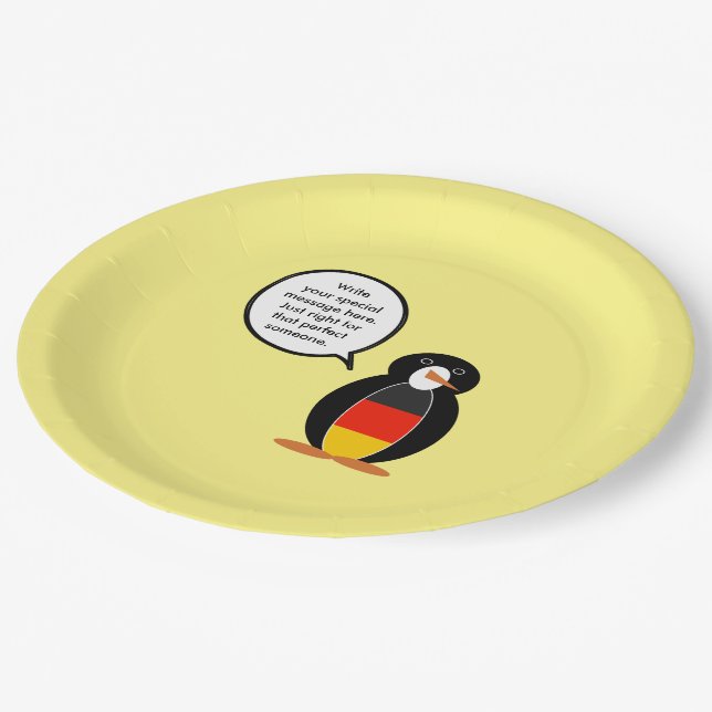 German Flag Talking Ms. Penguin Personalized Paper Plates (Angled)