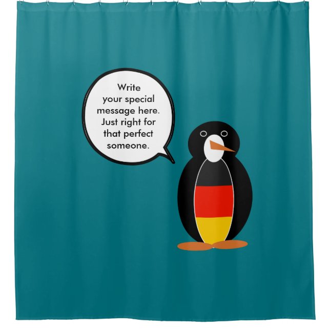 German Flag Talking Ms. Penguin Personalized Shower Curtain (Front)