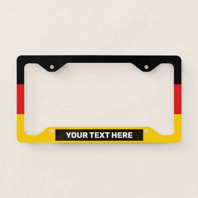 German Flag White Text Custom License Plate Frame (Front)