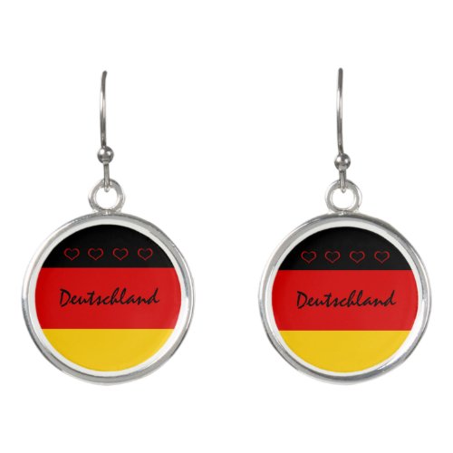 German flag with red hearts Deutschlandsport fans Earrings