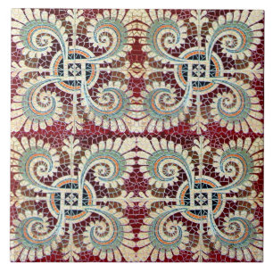 German Floral Maroon Art Nouveau Jugendstil Ceramic Tile