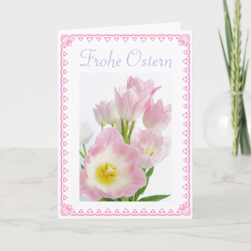 German Frohe Ostern  Easter tulips Holiday Card