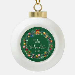 German Frohe Weihnacten Christmas Tree Ceramic Ball Christmas Ornament