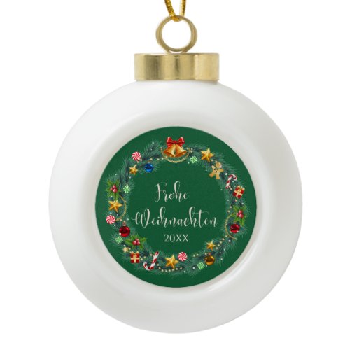 German Frohe Weihnacten Christmas Tree Ceramic Ball Christmas Ornament