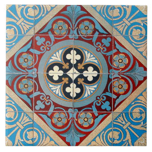 German Geometric Art Nouveau Jugendstil red blue Ceramic Tile