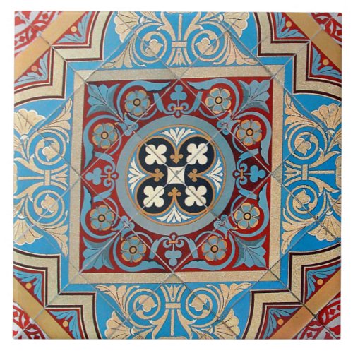 German Geometric Art Nouveau Jugendstil red blue Ceramic Tile