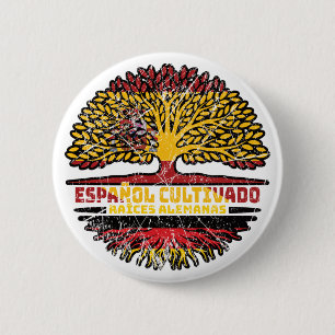 German Germany Spain Spanish Tree Roots Flag Button