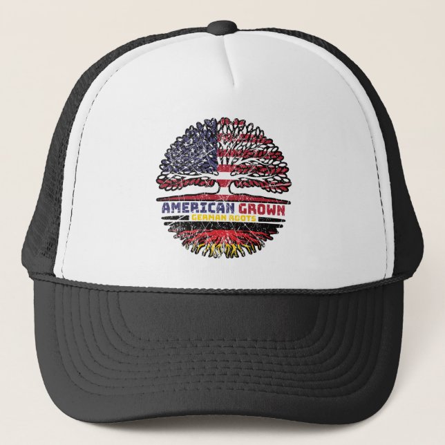 German Germany US American UUSA United States Tree Trucker Hat (Front)