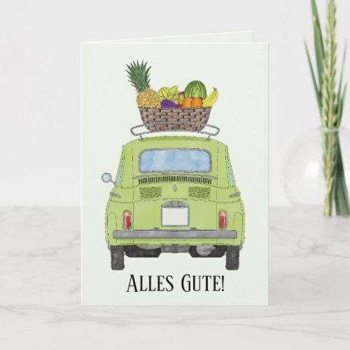 German Get well green Retro Fiat 500 Card