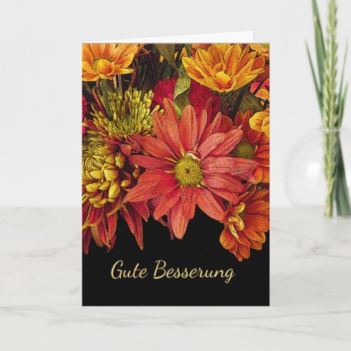 German Get Well Wishes Flower Arrangement Card