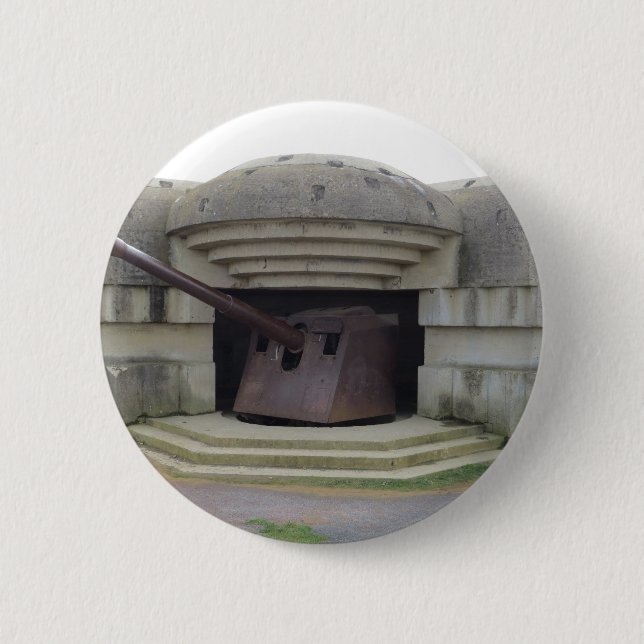 German Gun Position Overlooking Normandy Beach Pinback Button (Front)