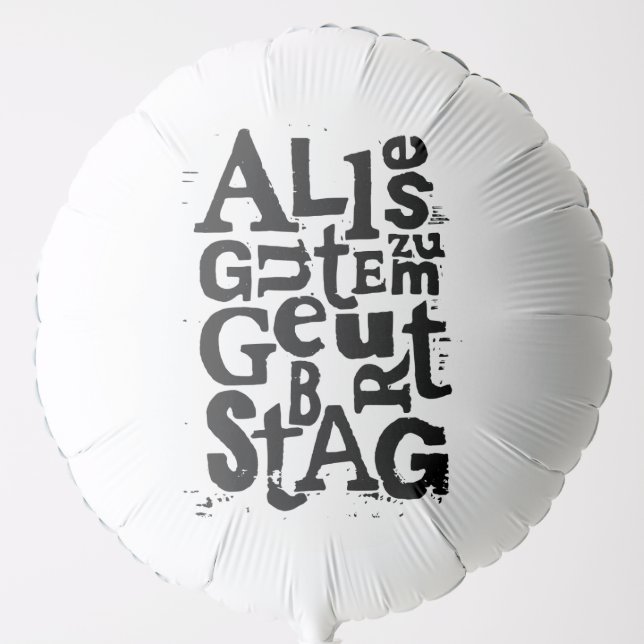 German "Happy Birthday" Lino Print Balloon (Front)