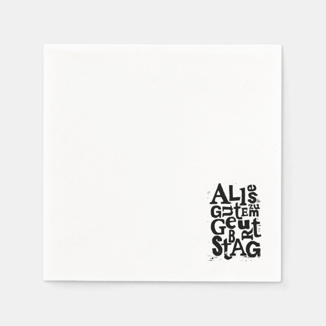 German "Happy Birthday" Lino Print Paper Napkin (Front)
