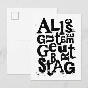 German "Happy Birthday" Lino Print Postcard
