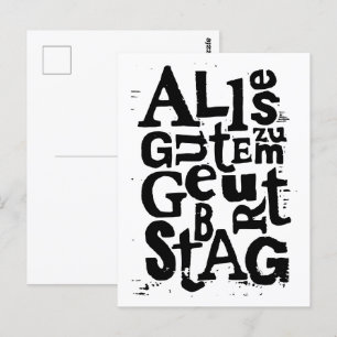 German "Happy Birthday" Lino Print Postcard