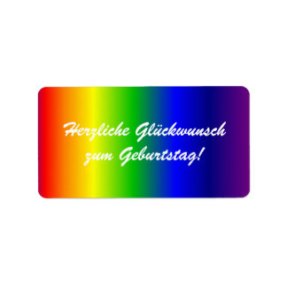 German Happy Birthday Rainbow Colors Label