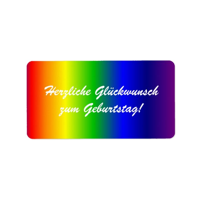 German Happy Birthday Rainbow Colors Label (Front)