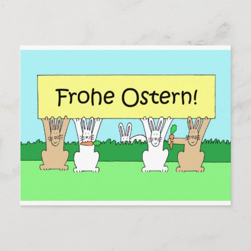 German Happy Easter Frohe Ostern Cartoon Bunnies Holiday Postcard