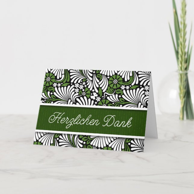 GERMAN Heartfelt Thanks Green and White Blank Thank You Card (Front)