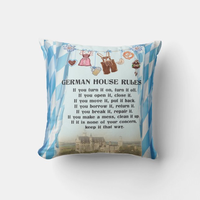 German House Rules Castle Neuschwanstein Pillow (Front)