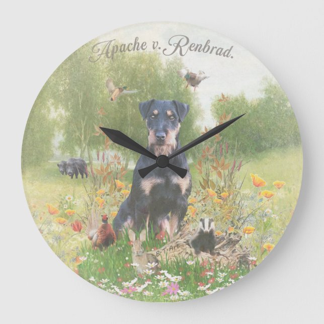 German Hunting Terrier (Jagdterrier) Sticker Paper Large Clock (Front)