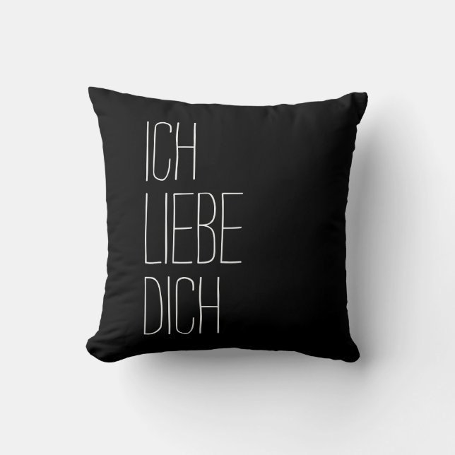 German I Love You Ich Liebe Dich Black and White Throw Pillow (Front)