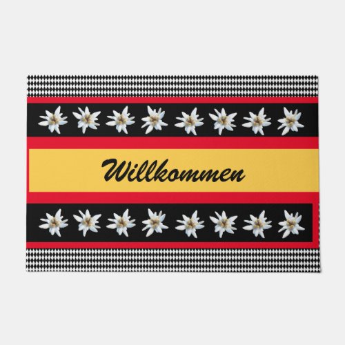 German Inspired Black Checked with Edelweiss Doormat