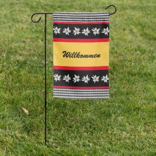 German Inspired Black Checked with Edelweiss Garden Flag