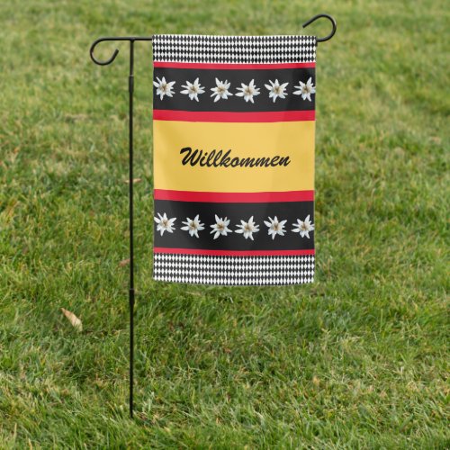 German Inspired Black Checked with Edelweiss Garden Flag