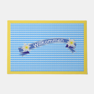 German Inspired Blue Checked with Edelweiss Doormat