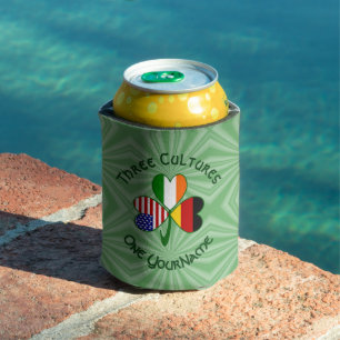 German Irish American Flags Shamrock Personalized Can Cooler