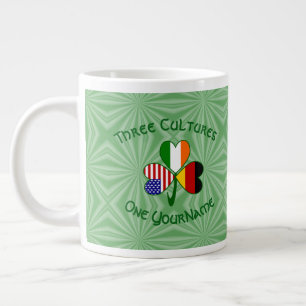 German Irish American Flags Shamrock Personalized  Giant Coffee Mug