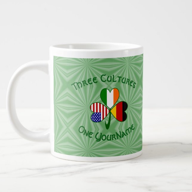 German Irish American Flags Shamrock Personalized  Giant Coffee Mug (Left)