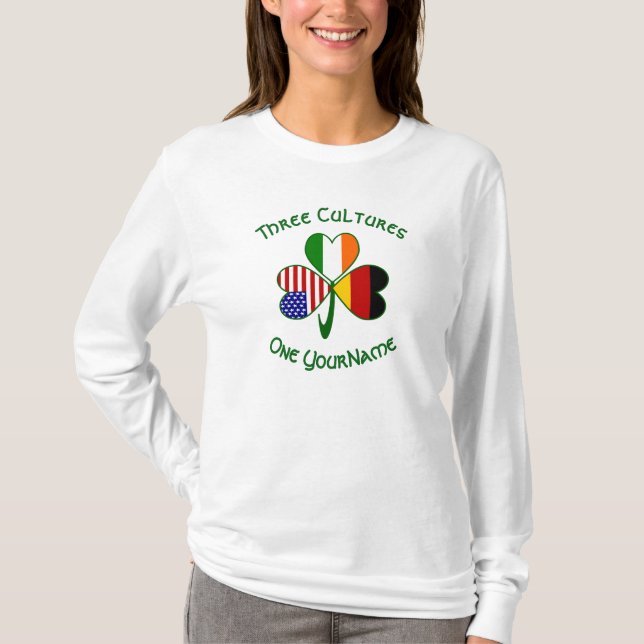 German Irish American Flags Shamrock Personalized T-Shirt (Front)