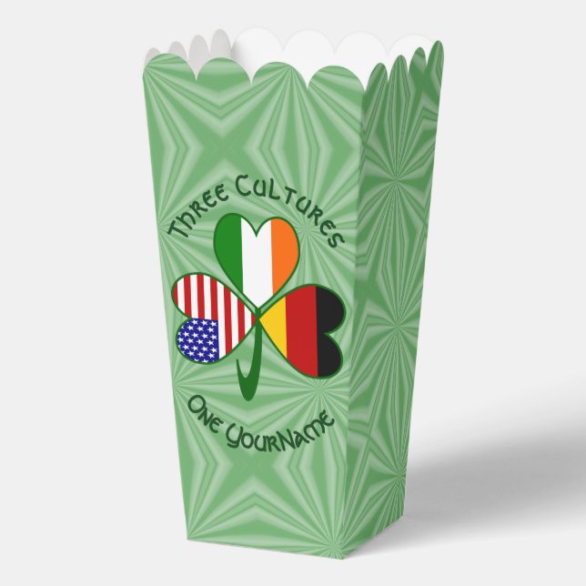 German Irish American Shamrock Personalize Popcorn Favor Boxes (Front)