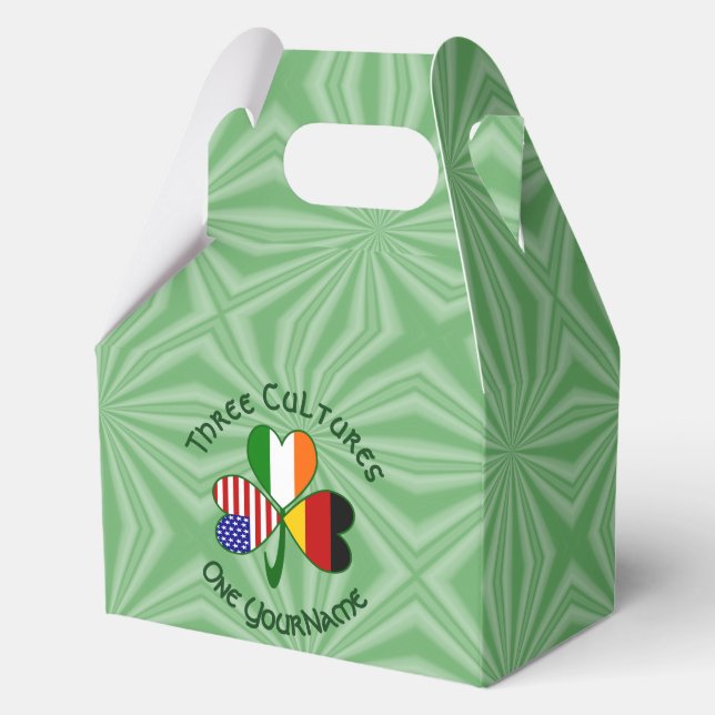 German Irish American Shamrock Personalized Gable Favor Boxes (Front)