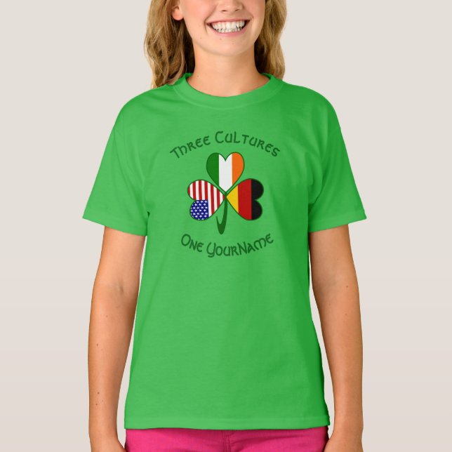 German Irish American Shamrock Personalized Girl's T-Shirt (Front)