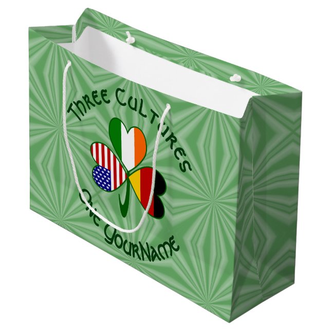 German Irish American Shamrock Personalized  Large Gift Bag (Front Angled)
