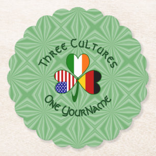 German Irish American Shamrock Personalized Paper Coaster