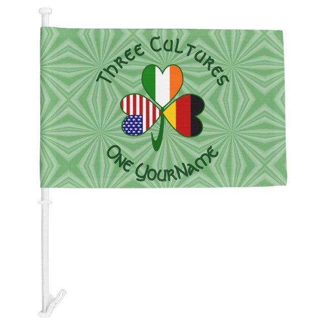 German Irish USA Flag Shamrock Personal Car Flag (Front)
