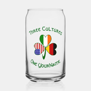 German Irish USA Flags Shamrock Personalized Can Glass